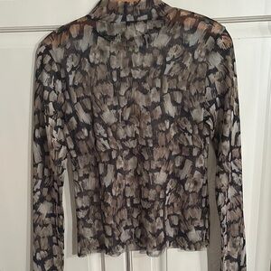 ZARA Fitted Mock Collar Blouse. Large. Mesh sheer
